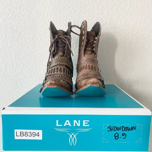 Lane SHOWDOWN Womens Cowboy Boots 8.5 Brown Short Western Cowgirl Lace-up Bootie - Picture 10 of 11